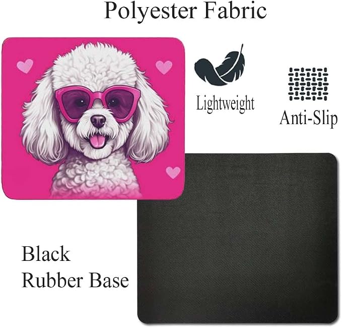 Pink Mousepad Glamour Dog Bichon Frise Mouse Pad for Home Office Gaming Working Desk Computer Desktop Accessories Non-Slip Rubber Mousepad for Dog Lovers