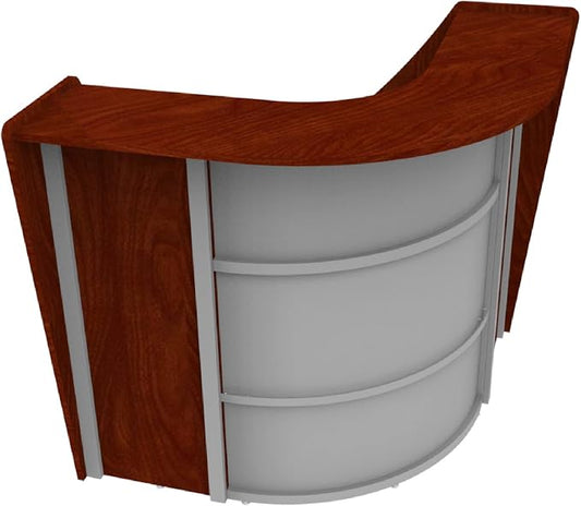 Linea Italia ZUC293 Corner Modern Office Reception Desk with Counter, Tool-Free Assembly, Reception Counter for Lobby, Salon, 48" x 48", Cherry