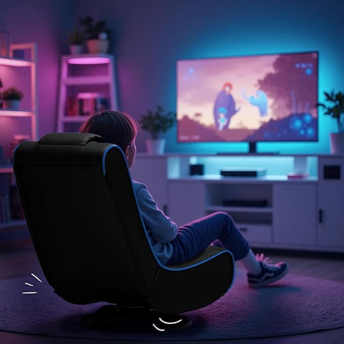 GTPLAYER Floor Gaming Chair Foldable Swivel Floor Chairs for Kids Boys Comfy Video Game Seat with 360° Multipurpose for Gamers, Bedroom or Game Room(Black-Blue)