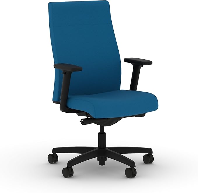 HON Ignition 2.0 Ergonomic Office Chair with Adjustable Arms, Advanced Synchro‑Tilt Recline, Upholstered Desk and Computer Chair for Home Office or Workstation, Black Frame, Peacock