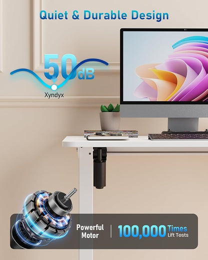 32" Small Electric Rolling Standing Desk Adjustable Height, Mobile Sit Stand up Desk with Lockable Casters for Home Office & Computer Workstation, Splice Board, 2 Hooks, White Frame/White Top