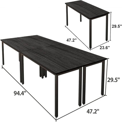 Bonzy Home Conference Tables 8ft Office Computer Desk for Meeting Room Study Writing Printer Podcast Table Save Space Design for 10 People Modern Black 4PCS (94.4"x47.2"x29.5", Black)