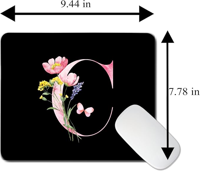 Mouse Pad Pinks Flowers Initial Letters Mousepad Desktop Laptop Computer Accessories Home Office Gaming Work Desk Computer Non-Slip Rubber Monogram Floral Alphabet A-Z mousepad (C)