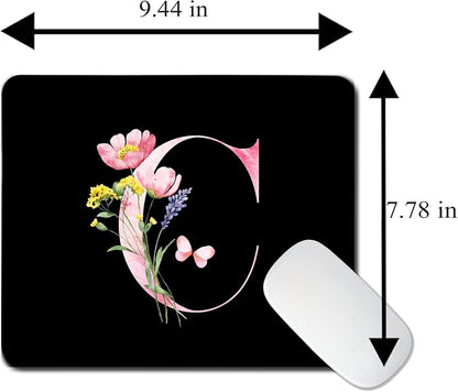 Mouse Pad Pinks Flowers Initial Letters Mousepad Desktop Laptop Computer Accessories Home Office Gaming Work Desk Computer Non-Slip Rubber Monogram Floral Alphabet A-Z mousepad (C)
