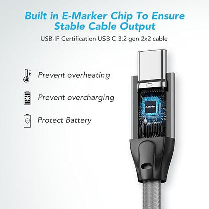 ULT-WIIQ 6.6FT USB C to USB C 3.2 Gen 2 x 2 Video Cable for Portable Monitor, 4K@144/120/60Hz 8K Display Cable, 20Gbps Data Transfer, PD 3.1 240W Fast Charging, for iPhone 17, MacBook, SSD, CarPlay