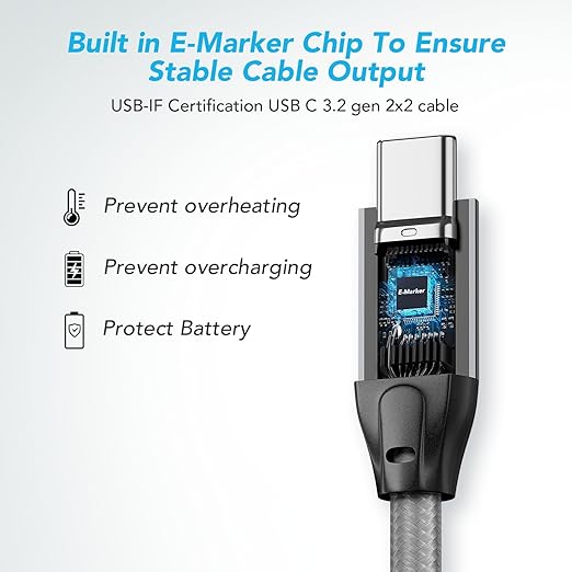 ULT-WIIQ 5FT USB C to USB C 3.2 Gen 2 x 2 Video Cable for Portable Monitor, 4K@144/120/60Hz 8K Display Cable, 20Gbps Data Transfer, PD 3.1 240W Fast Charging, for iPhone 17, MacBook, SSD, CarPlay