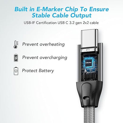 ULT-WIIQ 5FT USB C to USB C 3.2 Gen 2 x 2 Video Cable for Portable Monitor, 4K@144/120/60Hz 8K Display Cable, 20Gbps Data Transfer, PD 3.1 240W Fast Charging, for iPhone 17, MacBook, SSD, CarPlay