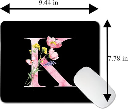Mouse Pad Pinks Flowers Initial Letters Mousepad Desktop Laptop Computer Accessories Home Office Gaming Work Desk Computer Non-Slip Rubber Monogram Floral Alphabet A-Z mousepad (K)