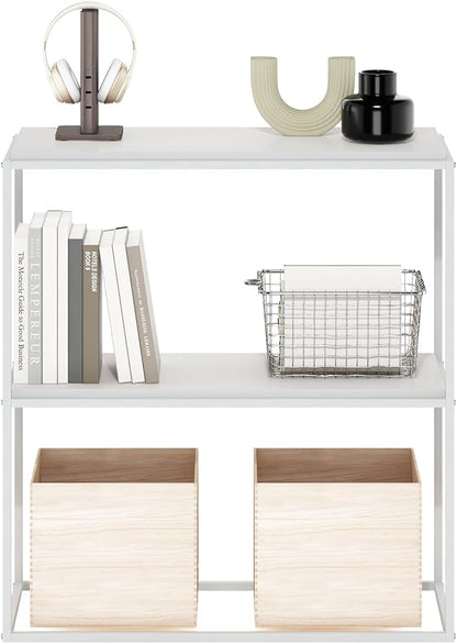 Furinno Moretti Modern Storage Shelves, 2-Tier Wide Stackable Book Shelf, Open Shelves, for Organization and Storage, Living Room, Garage, Home Office, Solid White