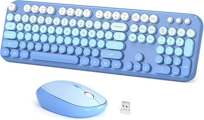 Dilter Wireless Keyboard Mouse Combo, Typewriter Full Size Keyboard with Number Pad and 2 in 1 USB Connected Mouse for Windows 7/8/10, Laptop, Desktop, PC, Computer (Blue Colorful)