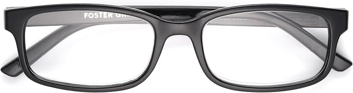 Foster Grant Men's Boston Rectangular Reading Glasses, Black/Transparent, 54 mm