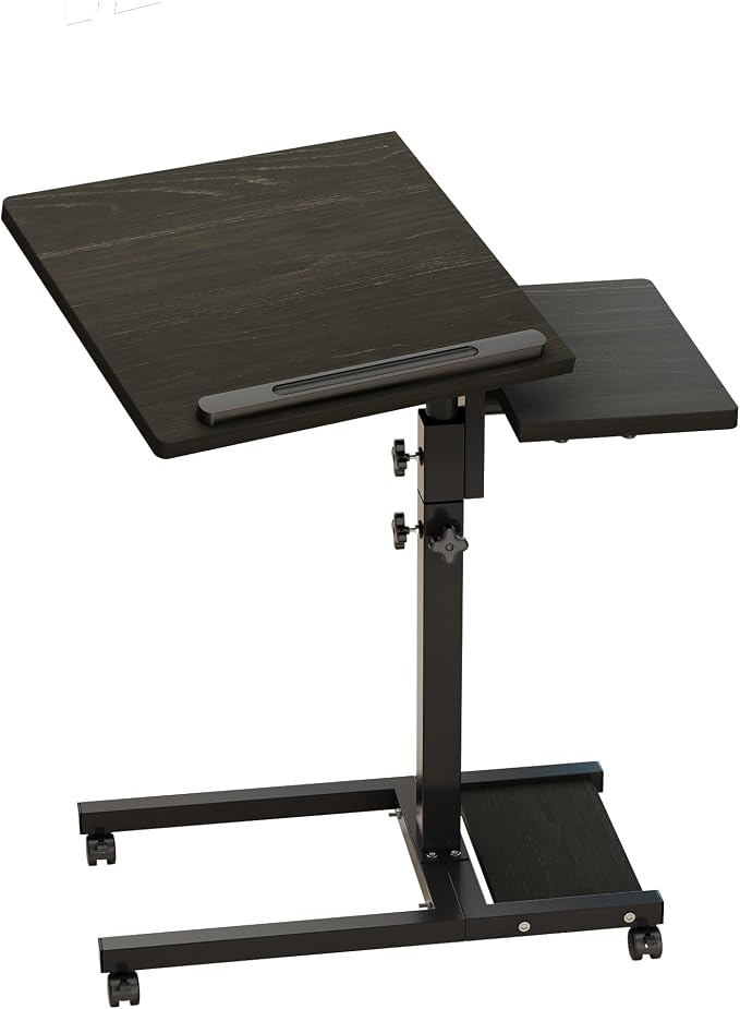 TigerDad Mobile Adjustable Height Laptop Stand PC Computer Portable Notebook Swivel Laptop Desk Rolling Table Desk Cart Tiltable with Wheels Casters& Mouse Pad Table (Dekuwood)
