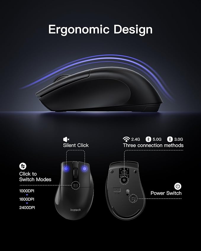 Inateck Wireless Keyboard and Mouse Combo, Full-Size Keyboard with Wrist Rest, Phone Holder, 2.4 GHz Wireless/Bluetooth Silent, Compatible with Computer, Laptop, PC, Mac, Windows