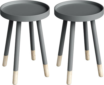 Lavish Home Round End Table Set of 2 – 17 Inch Small Round Side Table Set with Tray Tops and Color-Block Spindle Legs – Wooden Mid Century Modern Living Room Furniture (Gray)