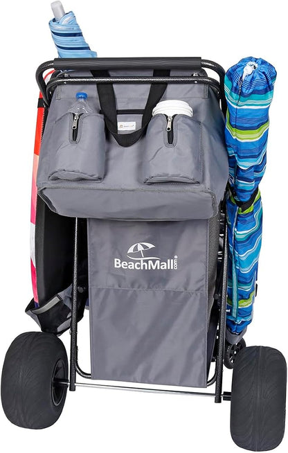 Ultimate Beach Cart with Balloon Wheels for Sand – Buggy Wagon with Big Wheels, Insulated Cooler Bag, Boogie Board & Umbrella Holder, 100 lbs Load Capacity