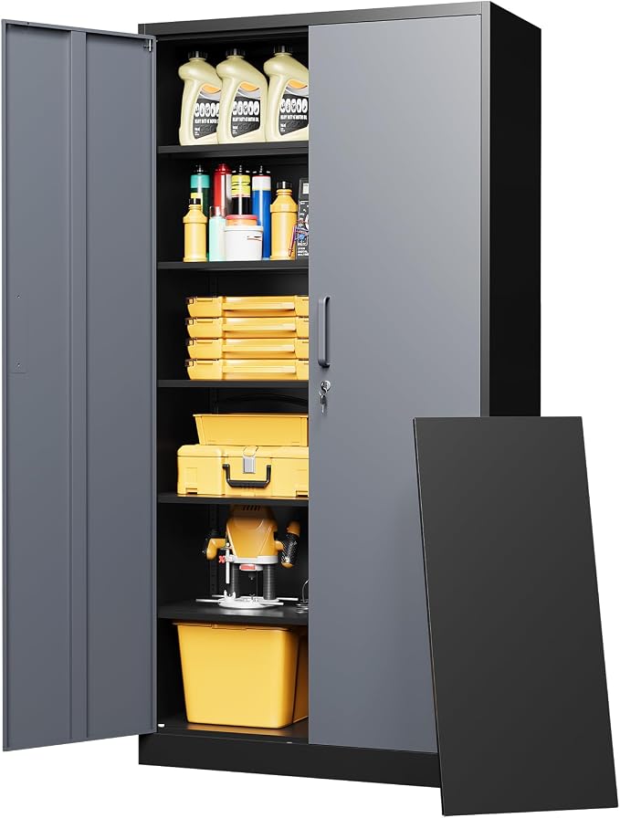 72" Metal Locker Storage Cabinet,72" Tall Locking Cabinet with Doors and Adjustbale Shelves,File Cabinets for Basement,Garage,Home Office