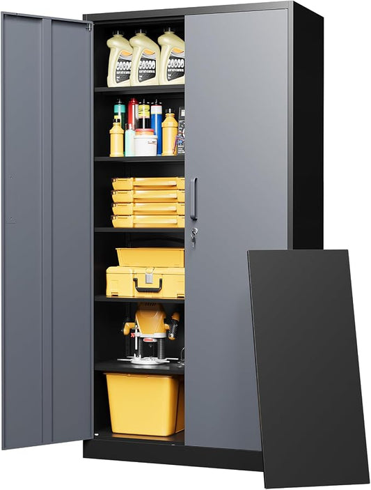 72" Metal Locker Storage Cabinet,72" Tall Locking Cabinet with Doors and Adjustbale Shelves,File Cabinets for Basement,Garage,Home Office