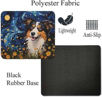 Tubbie Prints Starry Night Dog Mouse Pad for Home Office Gaming Working Desk Computer Desktop Accessories Non-Slip Rubber Mouse Pad for Dog Lovers (Australian Shepherd)