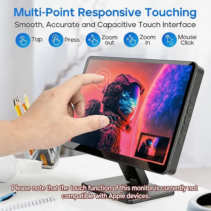 Touch Screen Monitor with Case,ROADOM 10.1’’ Raspberry Pi Screen, IPS FHD 1024×600,Responsive and Smooth Touch,Dual Built-in Speakers,HDMI Input,Compatible with Raspberry Pi 5/4/3/Zero,Versatile Stand