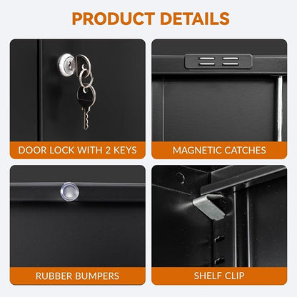 BESFUR Metal Garage Storage Cabinet with Two Lockable Drawers 2 Locking Doors and an Adjustable Shelf, 36" Black Metal Short Storage Cabinet for Home Office,Garage,School,Utility Room