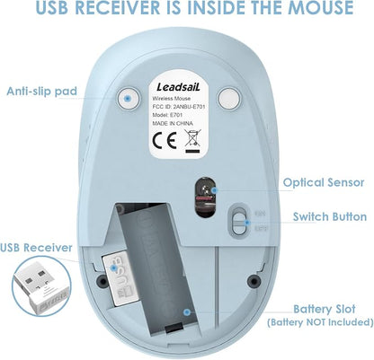 LeadsaiL Wireless Mouse for Laptop, 2.4GHz Silent USB Mouse, Slim Optical Mouse with 3 Buttons, 1600 DPI, Works with Windows, Mac, Chrome OS, Linux