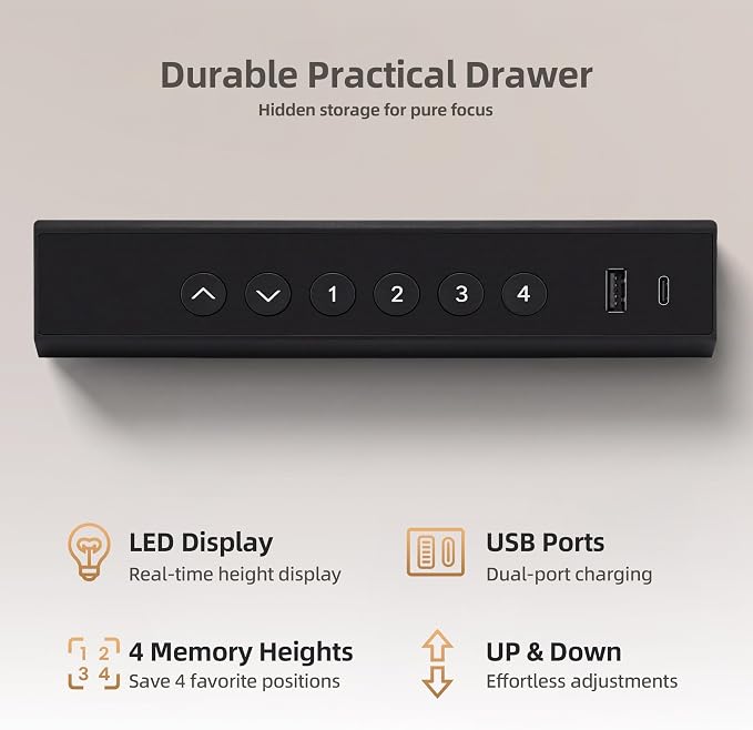 INNOVAR 32" Small Glass Standing Desk with Drawers & USB Ports, Whole-Piece Glass Top Adjustable Height Desks, Quick-Install Electric Sit-Stand Up Desk for Home Office & Computer Workstation, Black