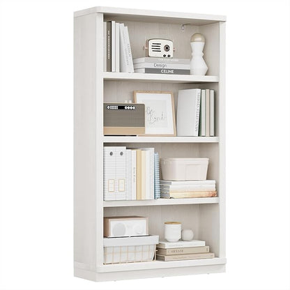 Rresyet 4 -Tier Bookcase, 31" Tall Book Shelf, 55” Wide Bookshelves, Wooden Bookcase Display Storage for Home Office, Living Room and Study Room (White)