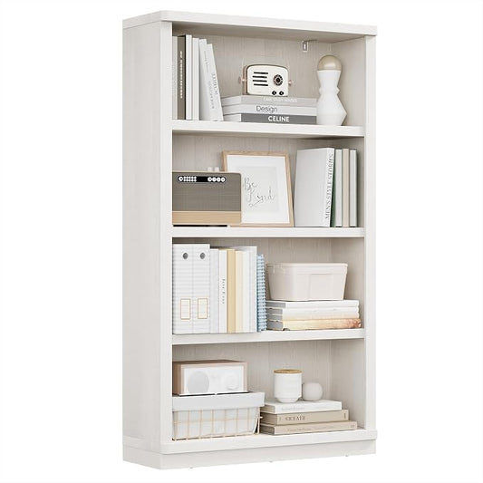 Rresyet 4 -Tier Bookcase, 31" Tall Book Shelf, 55” Wide Bookshelves, Wooden Bookcase Display Storage for Home Office, Living Room and Study Room (White)