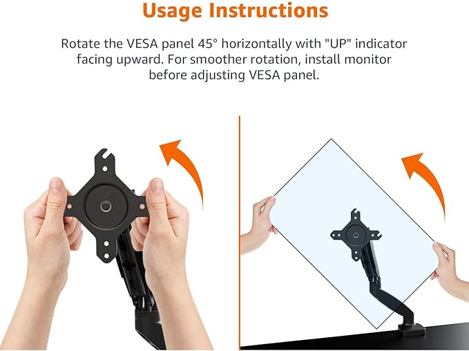 Amazon Basics Gas Spring Single Monitor Arm Desk Mount, Adjustable Tension, Fits 15–27 Inch Monitors, Supports 4.4–15.4 lbs, VESA 75x75/100x100, Black