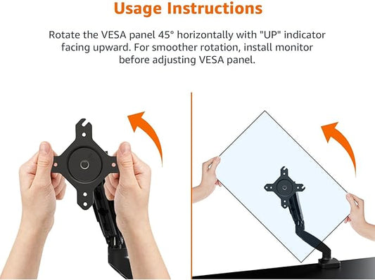 Amazon Basics Gas Spring Single Monitor Arm Desk Mount, Adjustable Tension, Fits 15–27 Inch Monitors, Supports 4.4–15.4 lbs, VESA 75x75/100x100, Black
