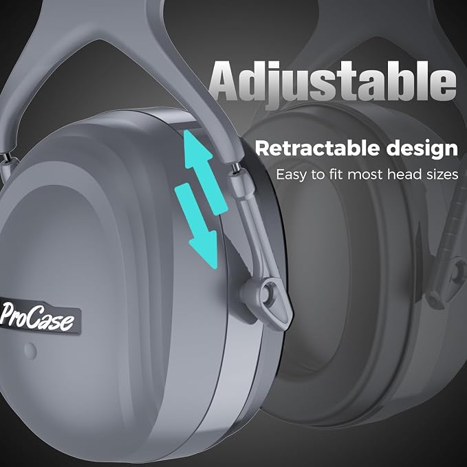 ProCase Extra Large SNR 37dB Noise Cancelling Headphones NRR 30dB Ear Muffs | Hearing Protection for Adults Noise Reduction, Wide Size Adjustment and Comfortable