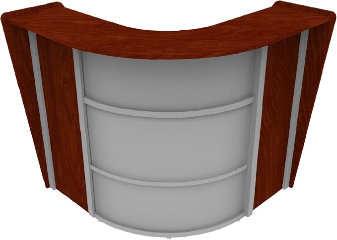 Linea Italia ZUC293 Corner Modern Office Reception Desk with Counter, Tool-Free Assembly, Reception Counter for Lobby, Salon, 48" x 48", Cherry