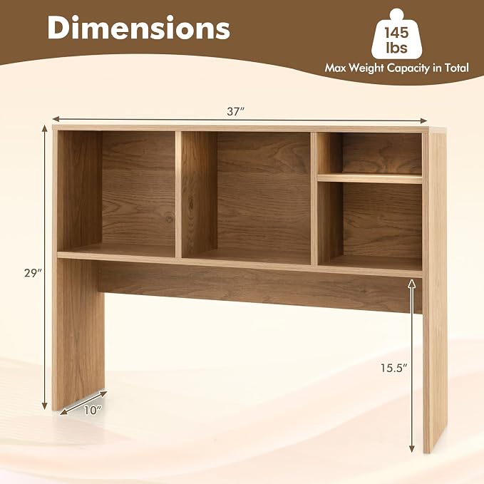 GOFLAME 4 Cubes Desktop Bookshelf, 37” Tabletop Wood Desk Shelf for Computer Monitor, Modern Countertop Desk Display Hutch Storage Organizer Shelf for Home Office, Dorm, Study, Natural