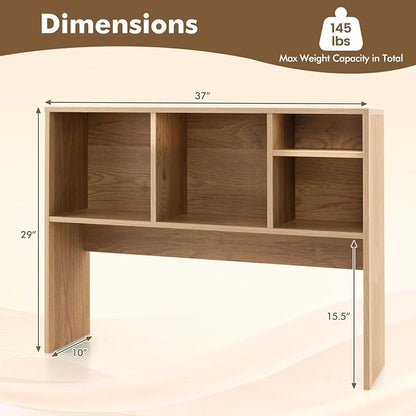 GOFLAME 4 Cubes Desktop Bookshelf, 37” Tabletop Wood Desk Shelf for Computer Monitor, Modern Countertop Desk Display Hutch Storage Organizer Shelf for Home Office, Dorm, Study, Natural