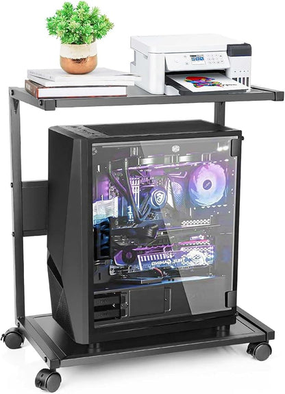 Bfttlity PC Stand Computer Tower Stand 2-Tier Metal CPU Holder with Locking Caster Wheels Suitable for Most PC (L, Black)