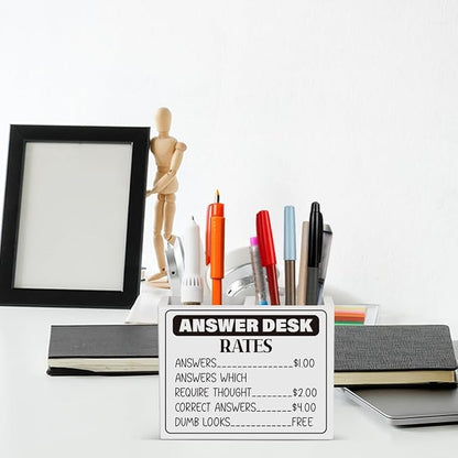 Funny Office Answer Desk Rates Pencil Holder Sign Funny Boss Gifts Office Room Decor for Women Men Teams Coworker Friend Wooden Pencil Holder Boss Day Gifts Desk Decor
