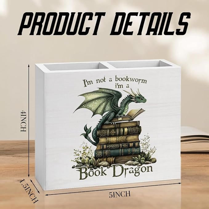 Book Gifts for Book Lovers Reader Writer Librarian Dragon book Wooden Pencil Holder desk decor for Library Office Home Christmas Birthday Holder2823