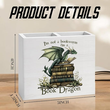 Book Gifts for Book Lovers Reader Writer Librarian Dragon book Wooden Pencil Holder desk decor for Library Office Home Christmas Birthday Holder2823