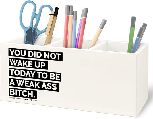 Inspirational Gifts Wooden Pen Pencil Holder for Office Desk Accessories, Motivational Gifts for Women, Funny Quote Makeup Brush Toothbrush Holder Organizer