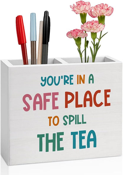 Therapy Office Decor Therapist Office Decoration Mental Therapist Gifts School Counselor Gifts for Women Wooden Pencil Holder, Psychology Gift Desk Decor