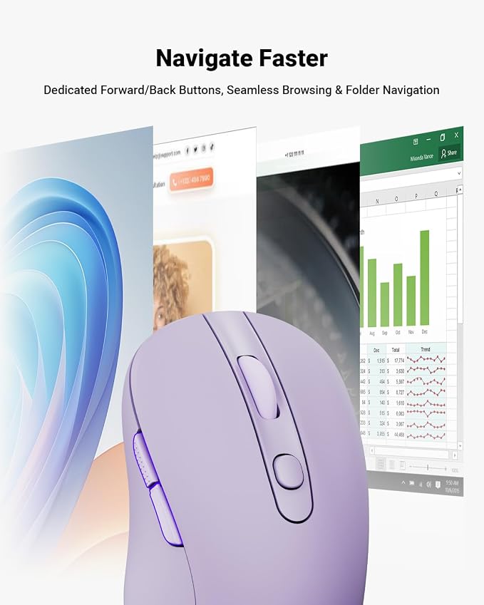 wegear USB Wireless Mouse for Laptop PC Mac, 2.4GHz Cordless Mouse with 6 Buttons, 5-Level Adjustable 4000 DPI, Ergonomic Portable Optical Computer Mice, 24-Month Battery Life (Purple)