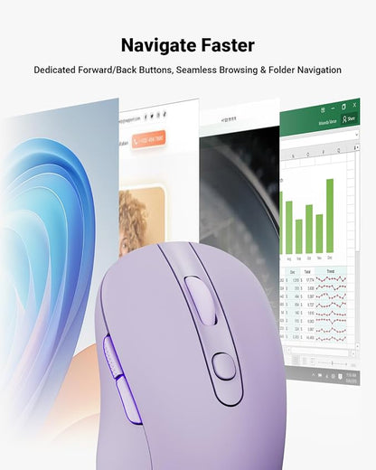 wegear USB Wireless Mouse for Laptop PC Mac, 2.4GHz Cordless Mouse with 6 Buttons, 5-Level Adjustable 4000 DPI, Ergonomic Portable Optical Computer Mice, 24-Month Battery Life (Purple)