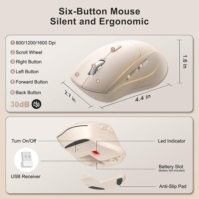 Wireless Keyboard and Mouse Combo, 2.4G Full Size Wave Keys Ergonomic Keyboard with Wrist Rest, Phone Holder, 3-Level DPI Wireless Silent Mouse with 6-Buttons, for Windows (Milk Tea-A)