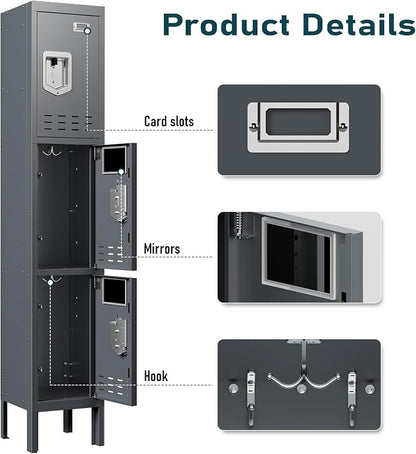 BUTISOW Metal Lockers - 66" Height Steel Lockers for Employees with 3 Door Storage Locker with Card Slot for Employees Gym School Home Office Garage - Assembly Required