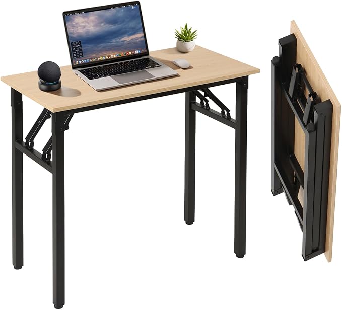 Panana Small Foldable Computer Desk, 31.5 inch Folding Home Office Desk for Small Spaces, Modern Simple Style for Home, Office, Study, Writing, No Assembly Required (Natural Wood, 31.5" x 15.7")