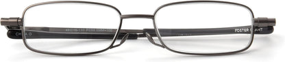 Foster Grant Gavin Fold Flat Rectangular Reading Glasses, Gunmetal/Transparent, 48 mm + 3