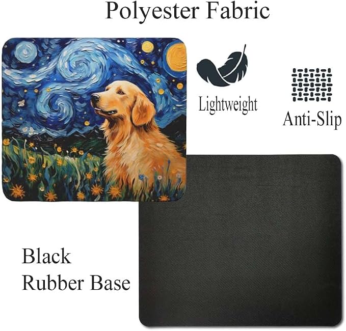 Starry Night Dog Mouse Pad for Computer Laptop Home Office Gaming Working Desk Desktop Accessories Non-Slip Rubber Mouse Pad for Dog Lovers (Golden Retriever)