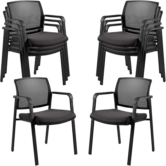 CLATINA Home Office Desk Chair No Wheels,Ergonomic Mesh Mid Back Stacking Arm Chair for Remote Learning,Small Office,Guest Chair,College Apartment (Black, 8 Pack)