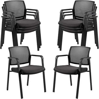 CLATINA Home Office Desk Chair No Wheels,Ergonomic Mesh Mid Back Stacking Arm Chair for Remote Learning,Small Office,Guest Chair,College Apartment (Black, 8 Pack)