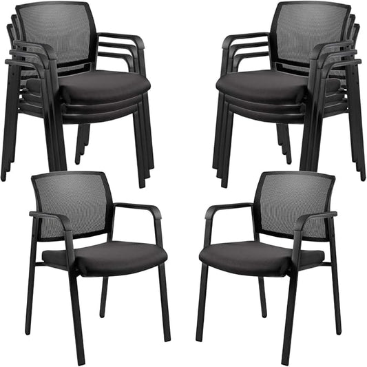 CLATINA Home Office Desk Chair No Wheels,Ergonomic Mesh Mid Back Stacking Arm Chair for Remote Learning,Small Office,Guest Chair,College Apartment (Black, 8 Pack)